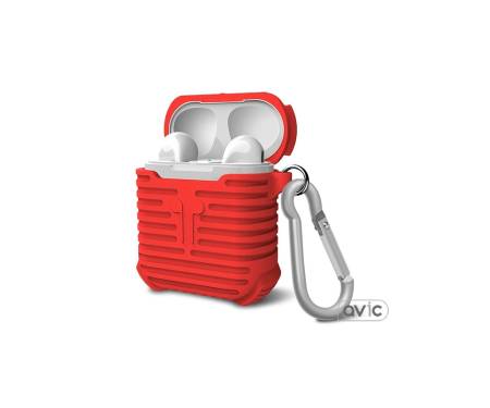 Силиконовый чехол для Airpods PiBlue Ribbed silicon case с карабином (Red)