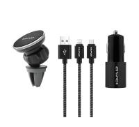 Автомобильное зарядное устройство Awei X10 Air Vent Car Holder and Charger and Cable 3-in-1 2USB 2.4A Black