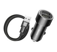 Автомобильное зарядное устройство Baseus Small Screw 3.4A 2USB with Type-C Cable Black
