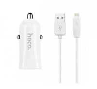 Автомобильное зарядное устройство Hoco Z12 elite two-port car charger set with Lightning 2USB 2.4A White