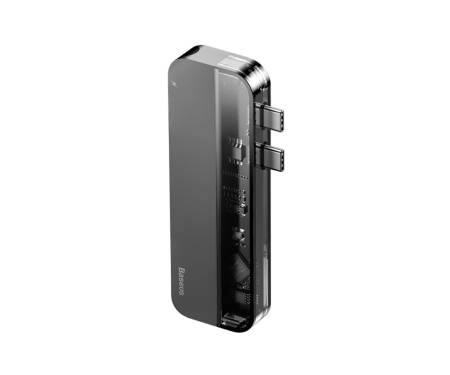 Адаптер HUB Baseus Transparent Dual Type-C (Type-C to Type-C*2+USB3.0*2+4KHD*1) Gray (CAHUB-TS0G)
