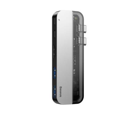 Адаптер HUB Baseus Transparent Dual Type-C (Type-C to Type-C*2+USB3.0*2+4KHD*1) Gray (CAHUB-TS0G)