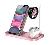 Беспроводная зарядная станция QI-EU 4 в 1 (W30) (Pink)