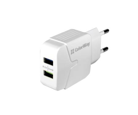 Сетевое зарядное устройство ColorWay (2USB, 2.4A) White (CW-CHS004-WT)