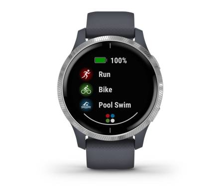 Смарт-часы Garmin Venu Silver Stainless Steel Bezel w. Granite Blue and Silicone B. (010-02173-01)