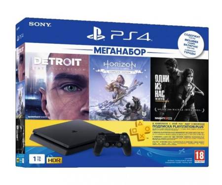 Игровая приставка Sony PlayStation 4 Slim 1TB Black Horizon Zero Dawn CE + Detroit + The Last of Us + PSPlus 3М (9926009)