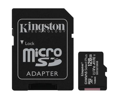 Карта памяти Kingston 128 GB microSDXC Class 10 UHS-I Canvas Select Plus + SD Adapter SDCS2/128GB
