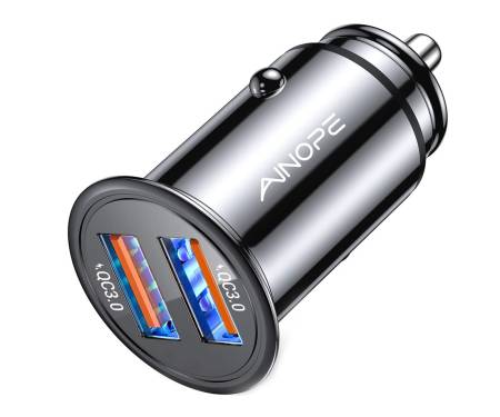 Автомобильное зарядное устройство Ainope metal dual QC 3.0 Black