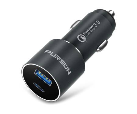 Автомобильное зарядное устройство Pursun Car Charger with Blue LED QC 3.0 Black