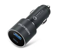 Автомобильное зарядное устройство Pursun Car Charger with Blue LED QC 3.0 Black