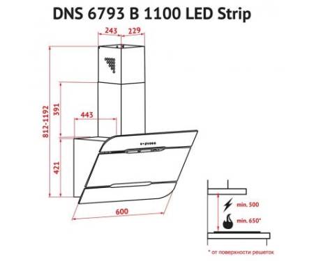 Вытяжка кухонная PERFELLI DNS 6793 B 1100 BL LED Strip