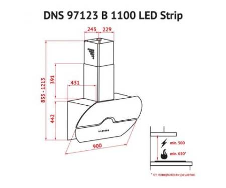 Вытяжка кухонная PERFELLI DNS 97123 B 1100 BL LED Strip