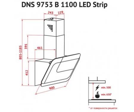 Вытяжка кухонная PERFELLI DNS 9753 B 1100 WH/BL LED Strip