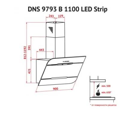 Вытяжка кухонная PERFELLI DNS 9793 B 1100 BL LED Strip
