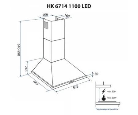 Вытяжка кухонная MINOLA HK 6714 BL 1100 LED