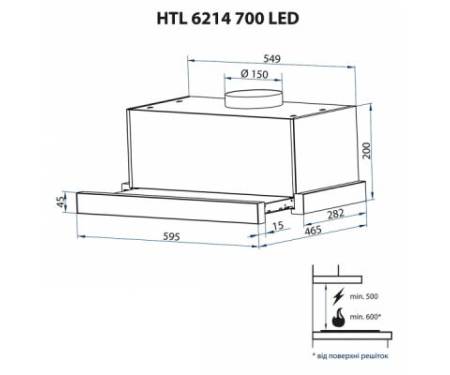Вытяжка кухонная MINOLA HTL 6214 BL 700 LED