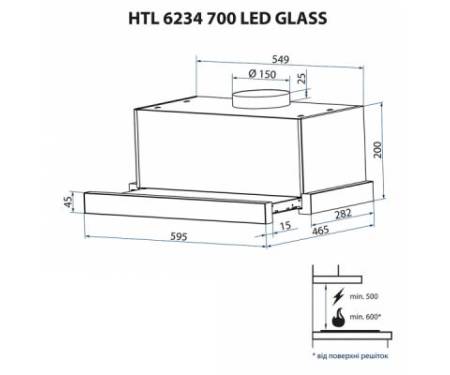Вытяжка кухонная MINOLA HTL 6234 WH 700 LED GLASS