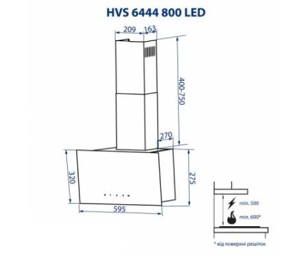 Вытяжка кухонная MINOLA HVS 6444 BL 800 LED