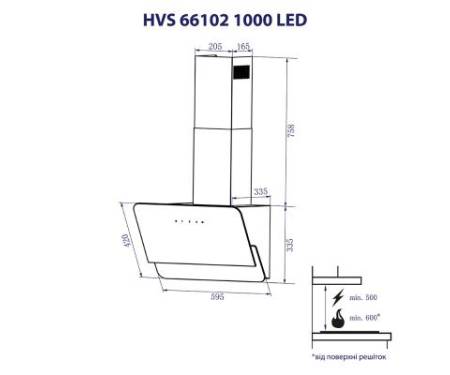 Вытяжка кухонная MINOLA HVS 66102 BL 1000 LED