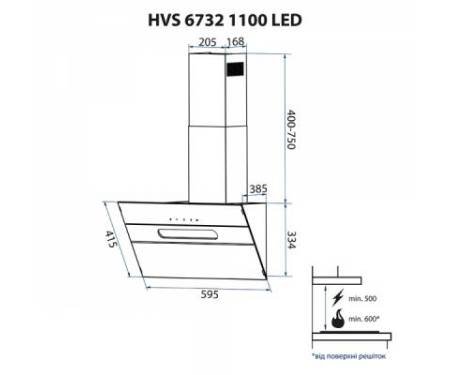 Вытяжка кухонная MINOLA HVS 6732 BL 1100 LED