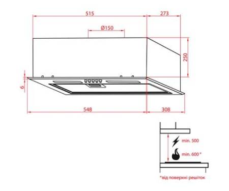 Вытяжка кухонная WEILOR PBS 52650 GLASS BG 1250 LED Strip