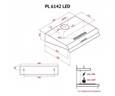 Вытяжка кухонная PERFELLI PL 6142 IV LED