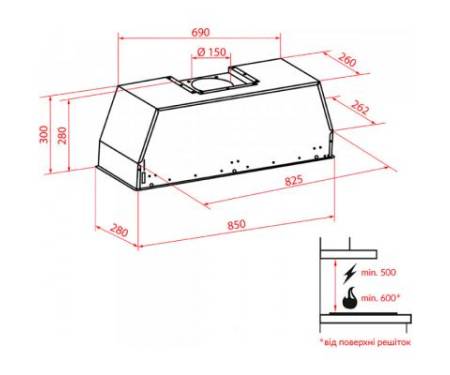 Вытяжка кухонная WEILOR PPE 8265 SS 1250 LED
