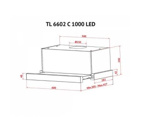 Вытяжка кухонная PERFELLI TL 6602 C S/I 1000 LED