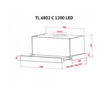 Вытяжка кухонная PERFELLI TL 6802 C S/I 1200 LED