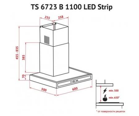 Вытяжка кухонная PERFELLI TS 6723 B 1100 BL LED Strip