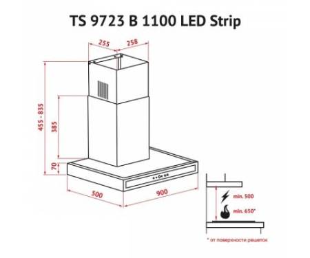 Вытяжка кухонная PERFELLI TS 9723 B 1100 I/BL LED Strip