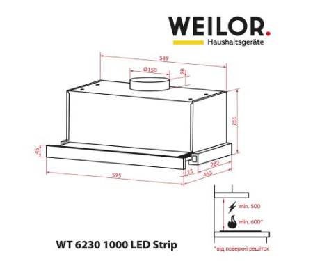 Вытяжка кухонная WEILOR WT 6230 I 1000 LED Strip
