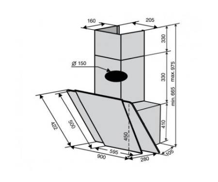 Вытяжка кухонная VENTOLUX TORINO 90 BK (1000) TRC IT SD