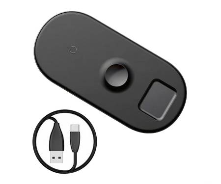 Беспроводное зарядное устройство Baseus Smart 3in1 Wireless Charger Black
