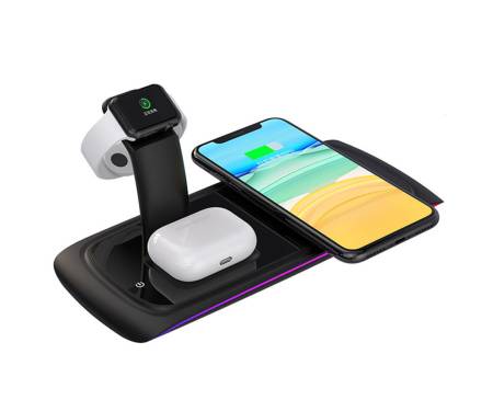 Беспроводная зарядка Wireless Qi 3 in 1 Fast Charger Charger Stand for Airpods For Apple Watch Black