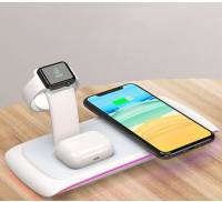Беспроводная зарядка Wireless Qi 3 in 1 Fast Charger Charger Stand for Airpods For Apple Watch White