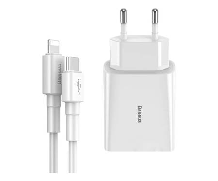 Сетевое зарядное устройство Baseus DZ-HW Speed Mini PD Single Type-C c кабелем Type-C to Lightning (PD, 18W) White