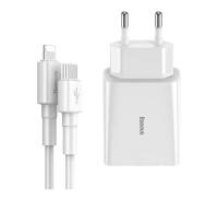 Сетевое зарядное устройство Baseus DZ-HW Speed Mini PD Single Type-C c кабелем Type-C to Lightning (PD, 18W) White
