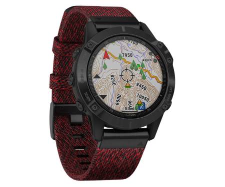 Спортивные часы Garmin Fenix 6 Sapphire Black DLC with Heathered Red Nylon Band (010-02158-16)