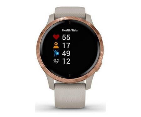 Спортивные часы Garmin Venu Rose Gold Stainless Steel Bezel w. Light Sand and Silicone B. (010-02173-21)