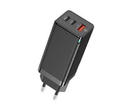 Сетевое зарядное устройство aseus GaN Quick Travel Charger C+C+A EU, Black (CCGAN-B01)