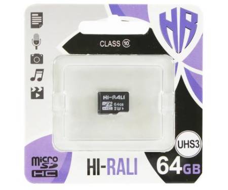 Карта памяти Hi-Rali 64GB microSD class10 UHS-I U3 (HI-64GBSDU3CL10-00)