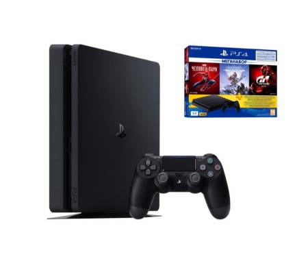 Игровая приставка Sony PlayStation 4 Slim 1TB Gran Turismo+Horizon Zero Dawn+Spider Man+PSPlus 3М (9391401)
