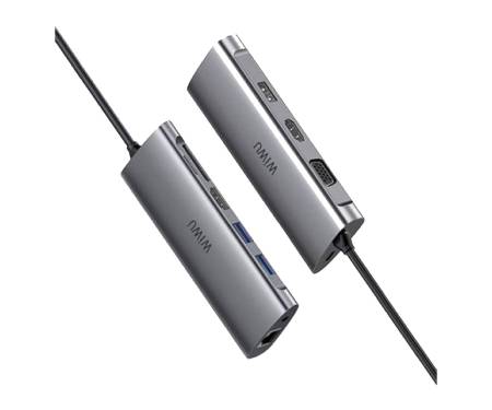 Адаптер Wiwu A11312H USB3.0*3+SD+TF+HDMI*2+VGA+RJ45+PD+3.5 Gray