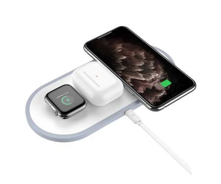 Беспроводное зарядное устройство Hoco CW24 3в1, быстрая зарядка Apple Watch, AirPods White