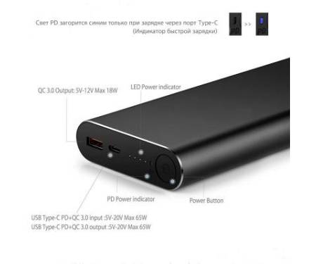 Батарея универсальная EXTRADIGITAL PD-QC20000 (20000 mAh USB A & USB Type-C QC3.0 for in & out) (PBU3425)