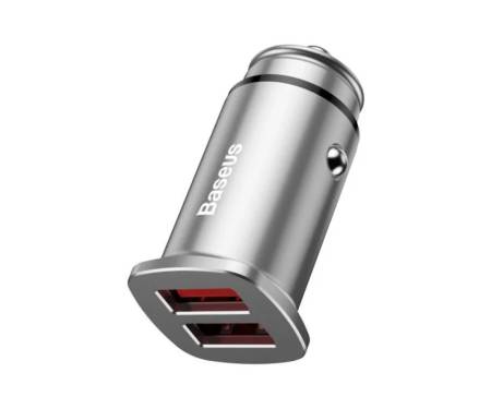Автомобильное зарядное устройство Baseus USB Car Charger Square Metal Quick Charger 3.0 2xUSB 30W Silver (CCALL-DS0S)