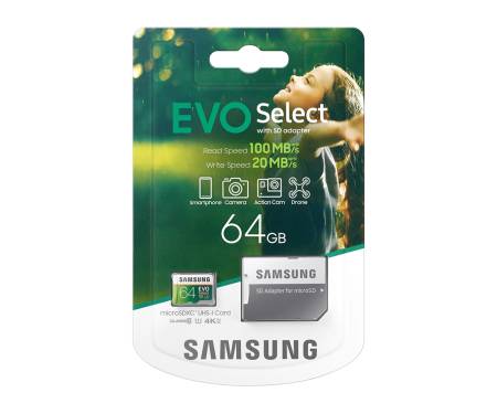Карта памяти Samsung EVO Select microSDXC UHS-I U3 64Gb + SD-adapter (MB-ME64HA)