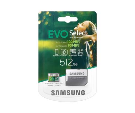 Карта памяти Samsung EVO Select microSDXC UHS-I U3 512Gb + SD-adapter (MB-ME512HA)