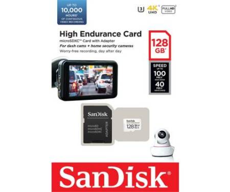Карта памяти SANDISK 128GB microSDXC class 10 UHS-I U3 V30 High Endurance (SDSQQNR-128G-GN6IA)